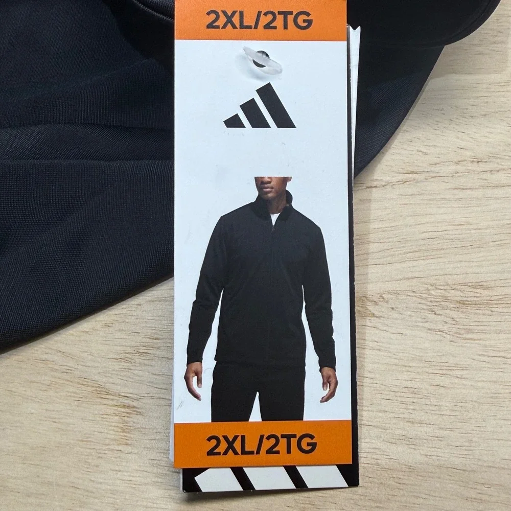 Adidas Men's XXL Tricot Track Jacket Black Full Zip Stand Collar Lightweight NWT